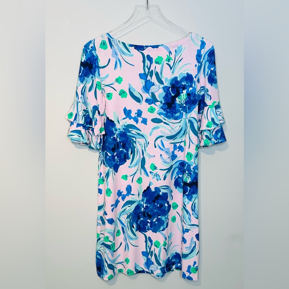 Lilly Pulitzer Lula Pink Tropics Sweet Pea Floral Print Ruffle Sleeve Dress Sz S - Picture 3 of 14